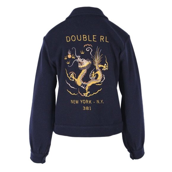 Double RL RRL Ralph Lauren Dragon Shirt Jacket Navy Blue Wool Small - Picture 2 of 5
